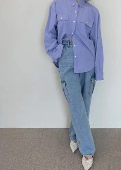 The Frankie Shop Kai Cargo Denim Pants Worn Wash Hot