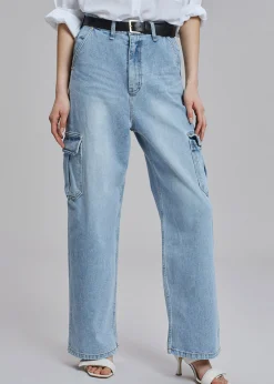 The Frankie Shop Kai Cargo Denim Pants Worn Wash Hot