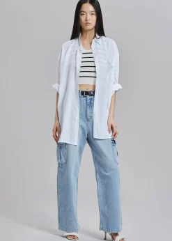 The Frankie Shop Kai Cargo Denim Pants Worn Wash Hot