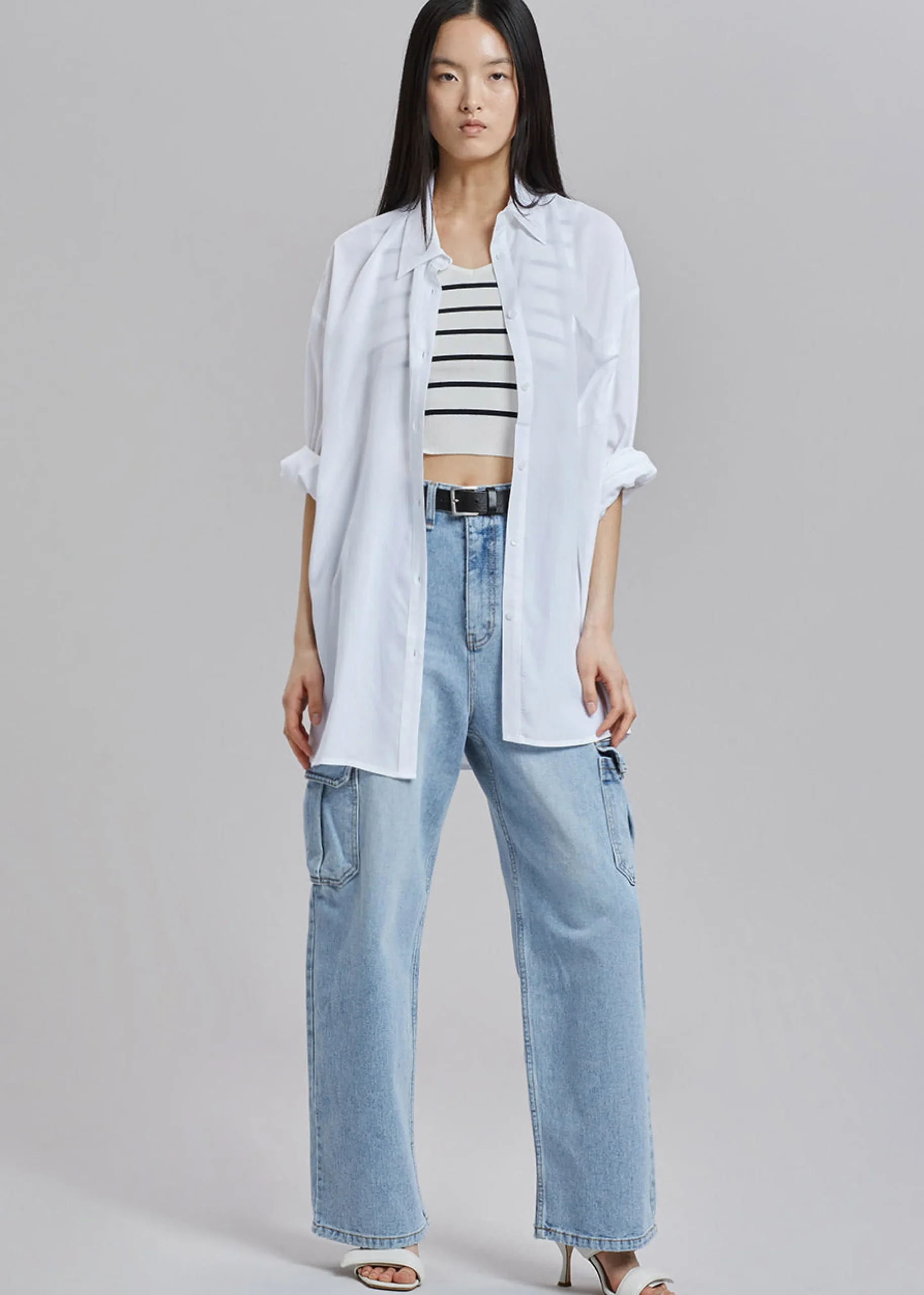 The Frankie Shop Kai Cargo Denim Pants Worn Wash Hot