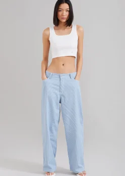 The Frankie Shop Kaline Light Blue Pants White Stripe Outlet