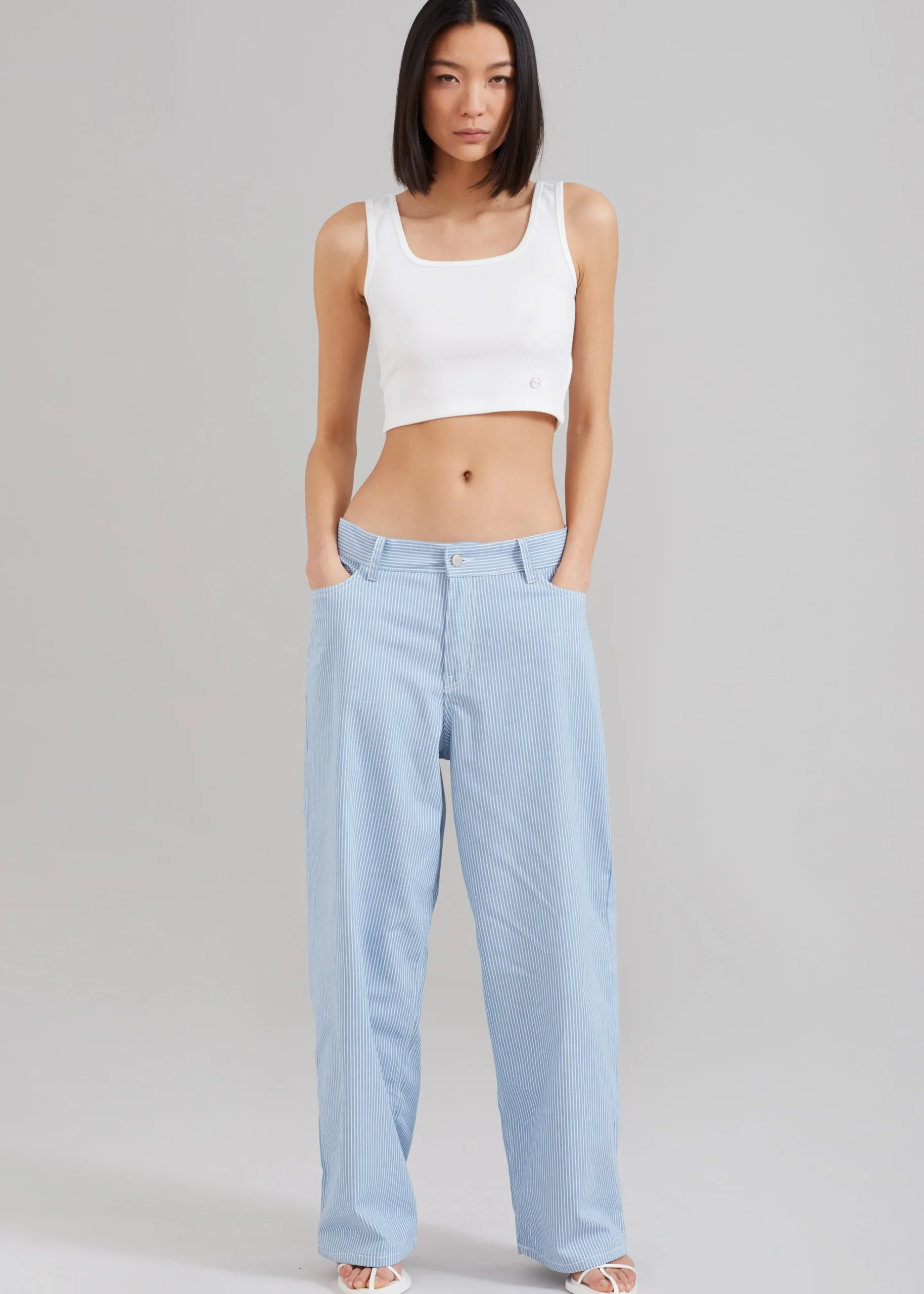 The Frankie Shop Kaline Light Blue Pants White Stripe Outlet