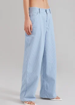 The Frankie Shop Kaline Light Blue Pants White Stripe Outlet