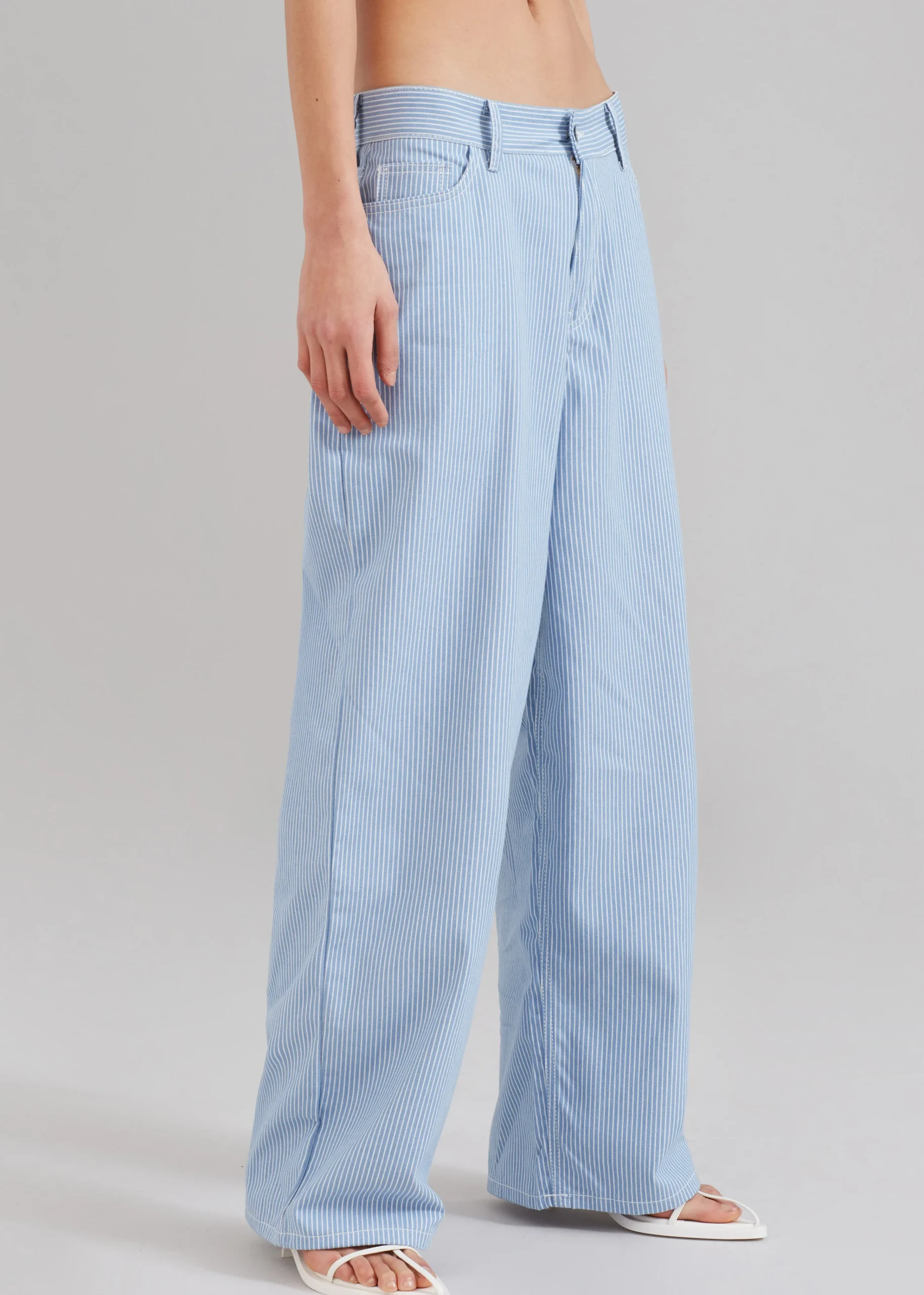 The Frankie Shop Kaline Light Blue Pants White Stripe Outlet