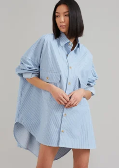 The Frankie Shop Kaline Light Blue Pocket Shirt White Stripe Hot