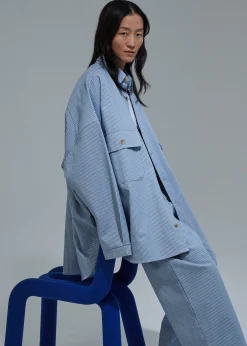 The Frankie Shop Kaline Light Blue Pocket Shirt White Stripe Hot