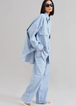 The Frankie Shop Kaline Light Blue Pocket Shirt White Stripe Hot