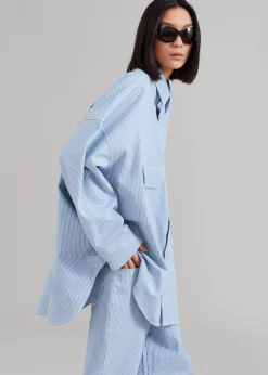 The Frankie Shop Kaline Light Blue Pocket Shirt White Stripe Hot