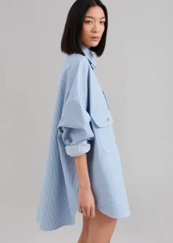 The Frankie Shop Kaline Light Blue Pocket Shirt White Stripe Hot
