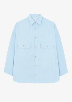 The Frankie Shop Kaline Light Blue Pocket Shirt White Stripe Hot