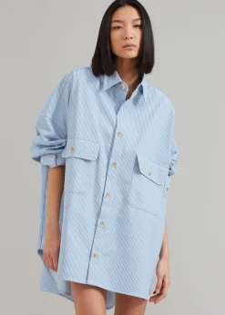 The Frankie Shop Kaline Light Blue Pocket Shirt White Stripe Hot
