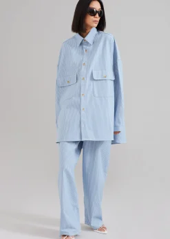 The Frankie Shop Kaline Light Blue Pocket Shirt White Stripe Hot