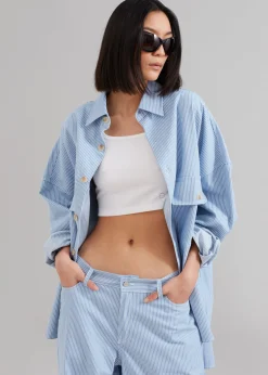 The Frankie Shop Kaline Light Blue Pocket Shirt White Stripe Hot