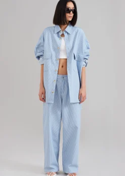 The Frankie Shop Kaline Light Blue Pocket Shirt White Stripe Hot