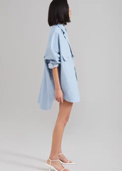 The Frankie Shop Kaline Light Blue Pocket Shirt White Stripe Hot