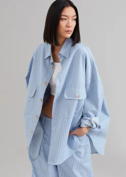 The Frankie Shop Kaline Light Blue Pocket Shirt White Stripe Hot