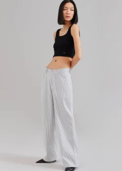 The Frankie Shop Kaline White Pants Navy Stripe