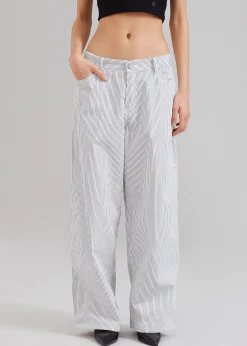 The Frankie Shop Kaline White Pants Navy Stripe
