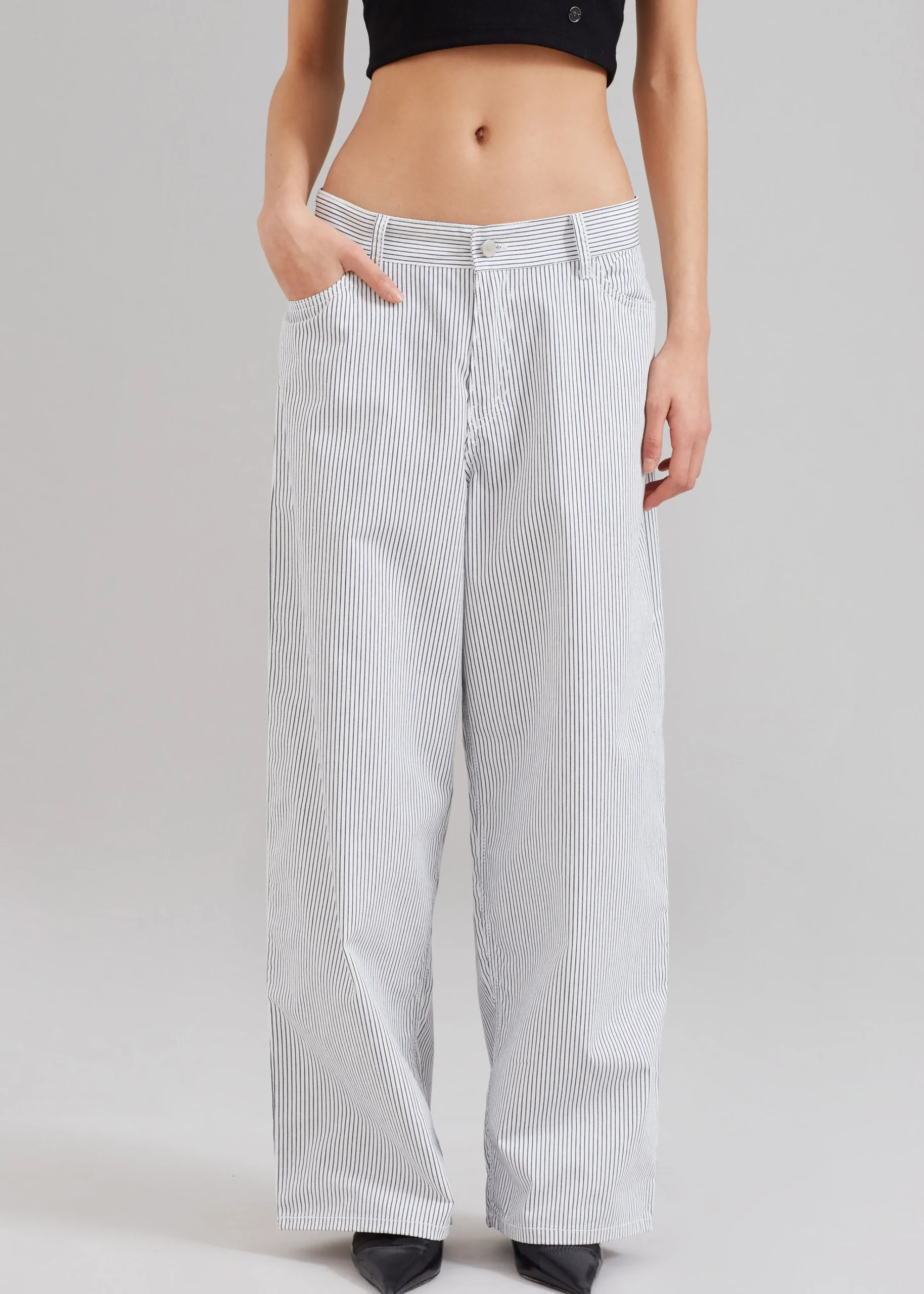 The Frankie Shop Kaline White Pants Navy Stripe