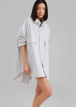 The Frankie Shop Kaline White Pocket Shirt Navy Stripe New