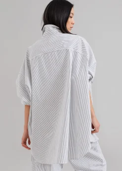 The Frankie Shop Kaline White Pocket Shirt Navy Stripe New
