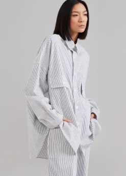 The Frankie Shop Kaline White Pocket Shirt Navy Stripe New