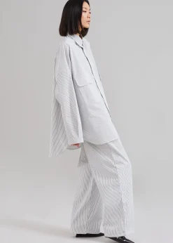 The Frankie Shop Kaline White Pocket Shirt Navy Stripe New