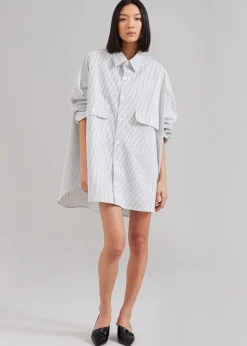 The Frankie Shop Kaline White Pocket Shirt Navy Stripe New
