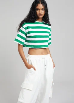 The Frankie Shop Karina Cropped T-Shirt Green/White Online
