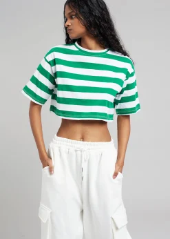 The Frankie Shop Karina Cropped T-Shirt Green/White Online
