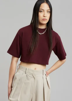 The Frankie Shop Karina Cropped T-Shirt Bordeaux Sale
