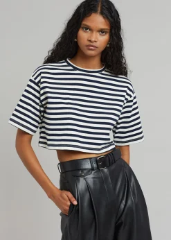 The Frankie Shop Karina Cropped T-Shirt Navy/Off White Online