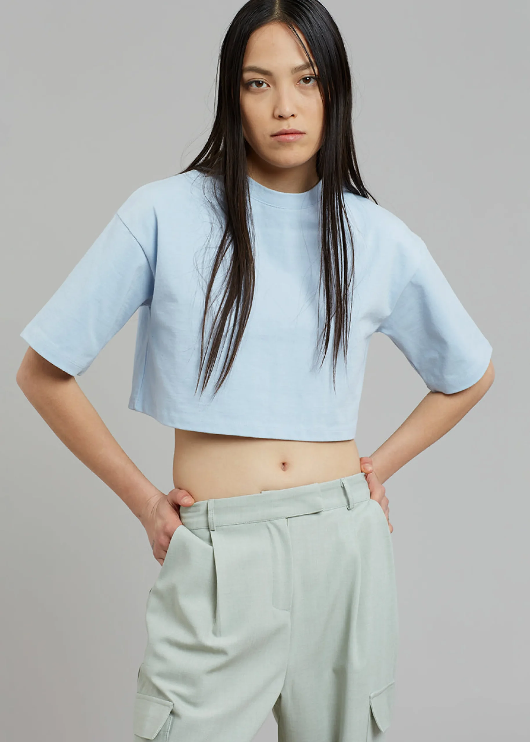 The Frankie Shop Karina Cropped T-Shirt Sky