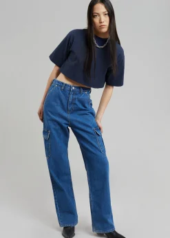 The Frankie Shop Karina Cropped T-Shirt Navy Clearance