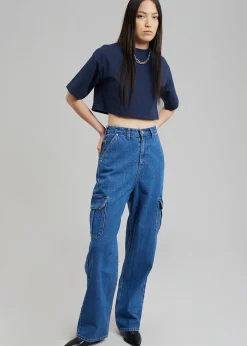 The Frankie Shop Karina Cropped T-Shirt Navy Clearance