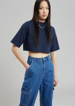 The Frankie Shop Karina Cropped T-Shirt Navy Clearance