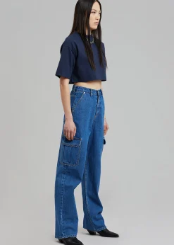 The Frankie Shop Karina Cropped T-Shirt Navy Clearance
