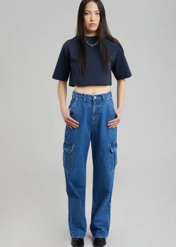 The Frankie Shop Karina Cropped T-Shirt Navy Clearance