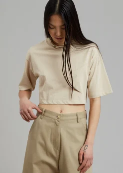The Frankie Shop Karina Cropped T-Shirt Sand