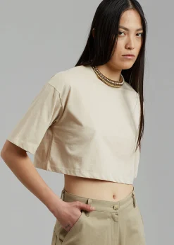 The Frankie Shop Karina Cropped T-Shirt Sand