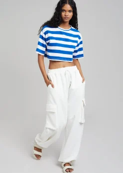 The Frankie Shop Karina Cropped T-Shirt Cobalt/White New