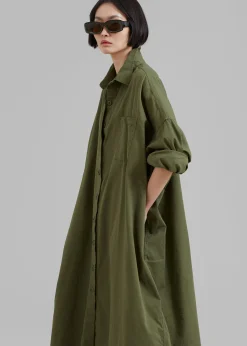 The Frankie Shop Kason Oversized Shirt Dress Dark Olive Discount