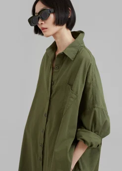 The Frankie Shop Kason Oversized Shirt Dress Dark Olive Discount