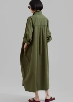 The Frankie Shop Kason Oversized Shirt Dress Dark Olive Discount