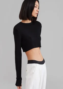 The Frankie Shop Kaz Cropped Knit Top Black Hot