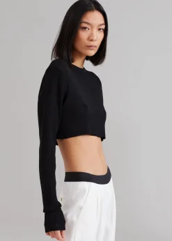 The Frankie Shop Kaz Cropped Knit Top Black Hot