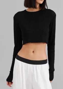 The Frankie Shop Kaz Cropped Knit Top Black Hot