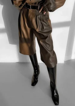 The Frankie Shop Kerang Faux Leather Bermuda Shorts Brown Online