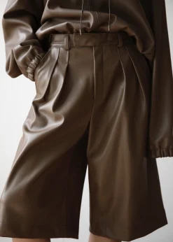 The Frankie Shop Kerang Faux Leather Bermuda Shorts Brown Online