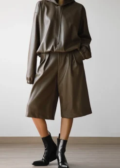 The Frankie Shop Kerang Faux Leather Bermuda Shorts Brown Online